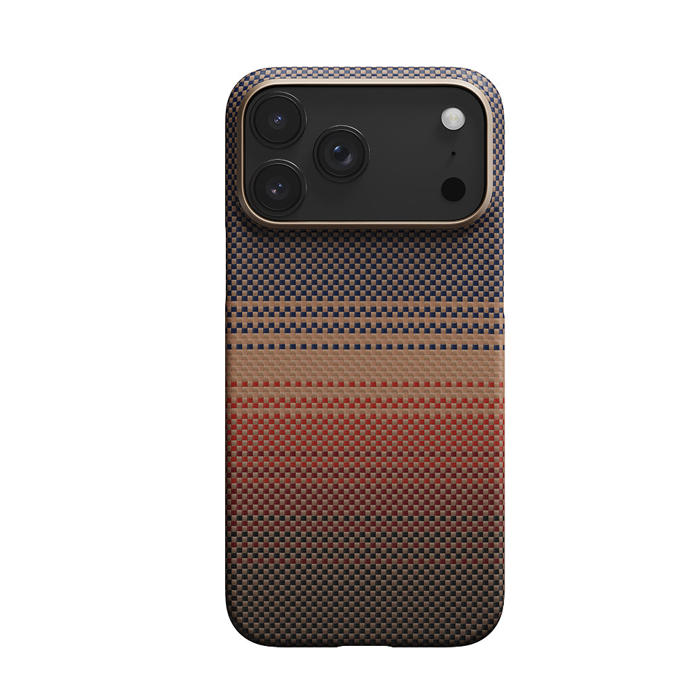 iPhone 17 Pro Kılıf M-safe Şarj Özellikli Aramid Fiber Pitaka Tactile Woven Sunset-Moonrise Serisi Sunset Kılıf