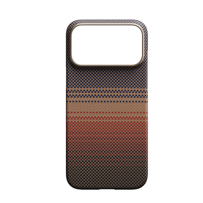 iPhone 17 Pro Kılıf M-safe Şarj Özellikli Aramid Fiber Pitaka Tactile Woven Sunset-Moonrise Serisi Sunset Kılıf