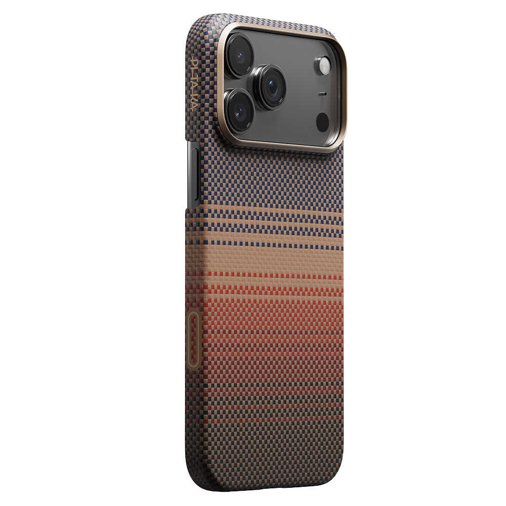 iPhone 17 Pro Kılıf M-safe Şarj Özellikli Aramid Fiber Pitaka Tactile Woven Sunset-Moonrise Serisi Sunset Kılıf