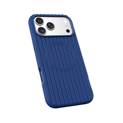iPhone 17 Pro Kılıf M-Safe Şarj Özellikli Çizgi Desenli Kumaş Dokulu Zore Paris Lorin Kılıf