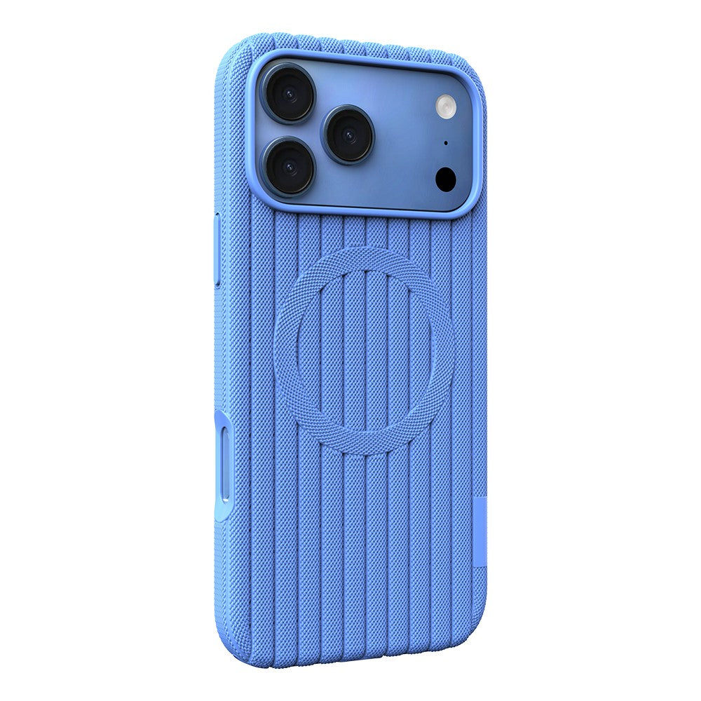 iPhone 17 Pro Kılıf M-Safe Şarj Özellikli Çizgi Desenli Kumaş Dokulu Zore Paris Lorin Kılıf
