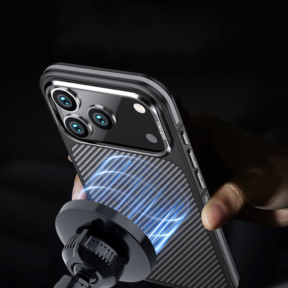 iPhone 17 Pro Kılıf Mat Transparan Karbon Fiber Görünümlü Wlons Marin Kılıf