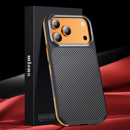 iPhone 17 Pro Kılıf Mat Transparan Karbon Fiber Görünümlü Wlons Marin Kılıf