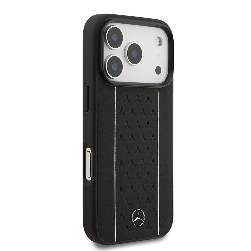iPhone 17 Pro Kılıf Mercedes Benz Orijinal Lisanslı M-safe Şarj Özellikli Şeritli Yıldız Desenli Metal Logolu Deri Kılıf
