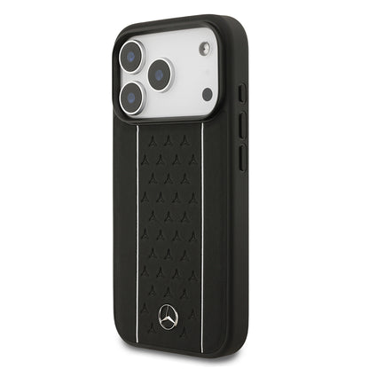 iPhone 17 Pro Kılıf Mercedes Benz Orijinal Lisanslı M-safe Şarj Özellikli Şeritli Yıldız Desenli Metal Logolu Deri Kılıf