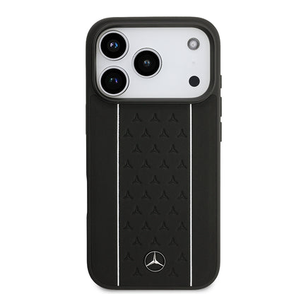 iPhone 17 Pro Kılıf Mercedes Benz Orijinal Lisanslı M-safe Şarj Özellikli Şeritli Yıldız Desenli Metal Logolu Deri Kılıf