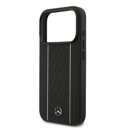 iPhone 17 Pro Kılıf Mercedes Benz Orijinal Lisanslı M-safe Şarj Özellikli Şeritli Yıldız Desenli Metal Logolu Deri Kılıf