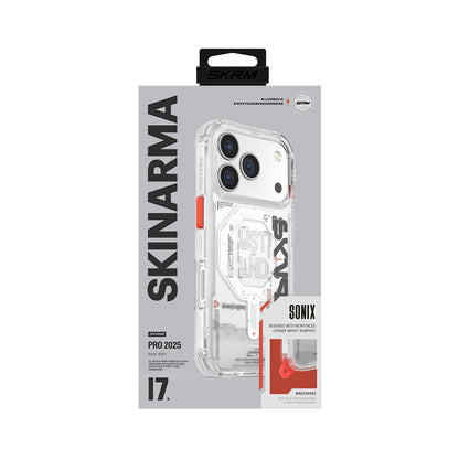 iPhone 17 Pro Kılıf Skinarma M-safe Şarj Özellikli Yazı Desenli Airbag Tasarımlı Sonix Kılıf