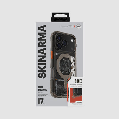 iPhone 17 Pro Kılıf Skinarma M-safe Şarj Özellikli Yazı Desenli Airbag Tasarımlı Sonix Kılıf