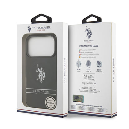 iPhone 17 Pro Kılıf U.S. Polo Assn. Orijinal Lisanslı M-safe Şarj Özellikli IML Double Horse Stripe Logolu Kılıf