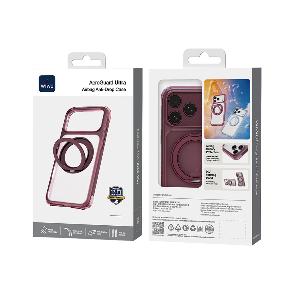 iPhone 17 Pro Kılıf Wiwu AG-203 AeroGuard Ultra Serisi M-safe Şarj Özellikli Airbag Tasarımlı Standlı Kılıf
