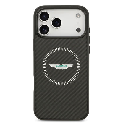 iPhone 17 Pro Max Kılıf Aston Martin Orijinal Lisanslı M-safe Şarj Özellikli Karbon Fiber Kevlar Kılıf
