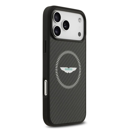 iPhone 17 Pro Max Kılıf Aston Martin Orijinal Lisanslı M-safe Şarj Özellikli Karbon Fiber Kevlar Kılıf