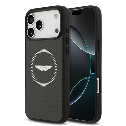 iPhone 17 Pro Max Kılıf Aston Martin OrijinalLisanslı M-safe Şarj Özellikli Karbon Fiber Kevlar Kılıf