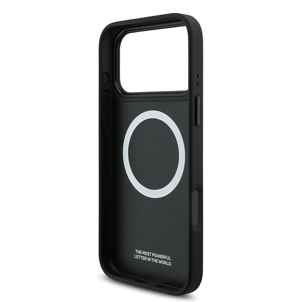 iPhone 17 Pro Max Kılıf BMW Orijinal Lisanslı M-safe Şarj Özellikli Deri Arka Yüzey Metal Logolu Delikli Şerit Tasarımlı Kılıf