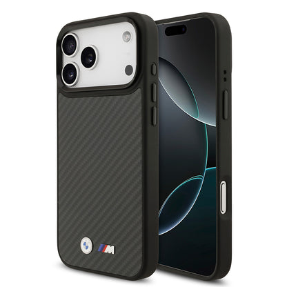 iPhone 17 Pro Max Kılıf BMW Orijinal Lisanslı M-safe Şarj Özellikli Karbon Fiber Metal Logolu Kılıf