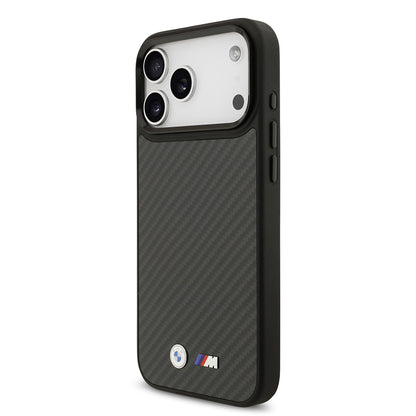 iPhone 17 Pro Max Kılıf BMW Orijinal Lisanslı M-safe Şarj Özellikli Karbon Fiber Metal Logolu Kılıf