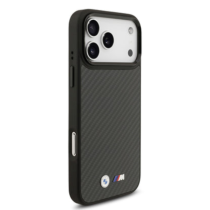 iPhone 17 Pro Max Kılıf BMW Orijinal Lisanslı M-safe Şarj Özellikli Karbon Fiber Metal Logolu Kılıf