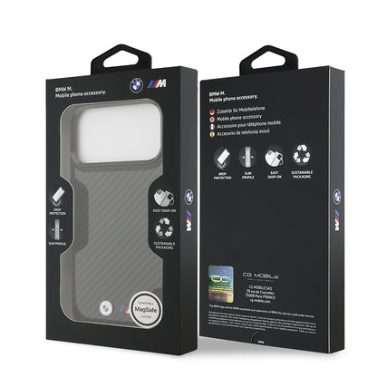 iPhone 17 Pro Max Kılıf BMW Orijinal Lisanslı M-safe Şarj Özellikli Karbon Fiber Metal Logolu Kılıf