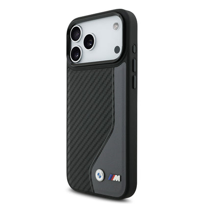 iPhone 17 Pro Max Kılıf BMW Orijinal Lisanslı M-safe Şarj Özellikli Metal BMW ve M Logolu PU Karbon Tasarımlı Kılıf