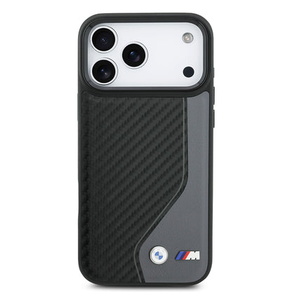 iPhone 17 Pro Max Kılıf BMW Orijinal Lisanslı M-safe Şarj Özellikli Metal BMW ve M Logolu PU Karbon Tasarımlı Kılıf