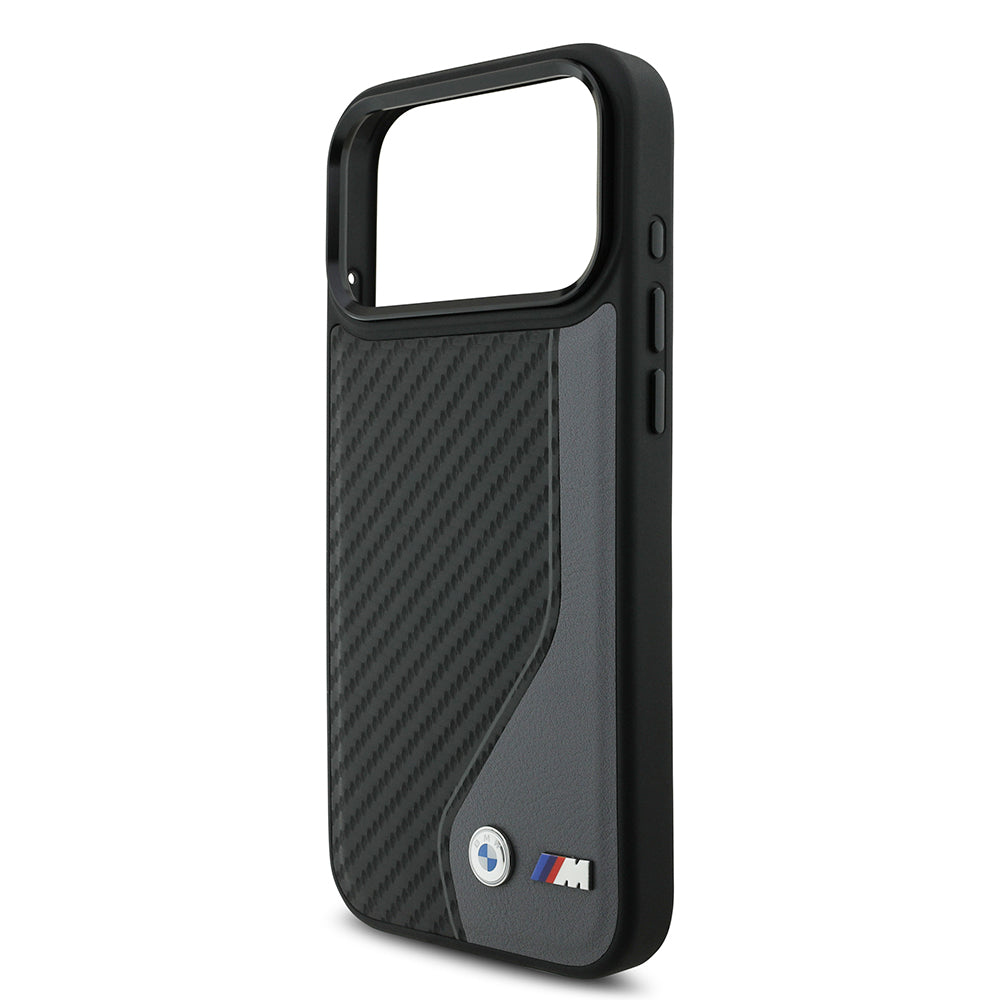 iPhone 17 Pro Max Kılıf BMW Orijinal Lisanslı M-safe Şarj Özellikli Metal BMW ve M Logolu PU Karbon Tasarımlı Kılıf