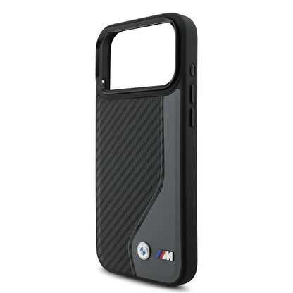 iPhone 17 Pro Max Kılıf BMW Orijinal Lisanslı M-safe Şarj Özellikli Metal BMW ve M Logolu PU Karbon Tasarımlı Kılıf