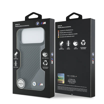 iPhone 17 Pro Max Kılıf BMW Orijinal Lisanslı M-safe Şarj Özellikli Metal BMW ve M Logolu PU Karbon Tasarımlı Kılıf