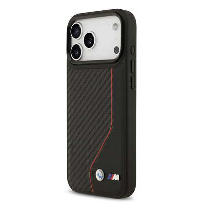 iPhone 17 Pro Max Kılıf BMW Orijinal Lisanslı M-safe Şarj Özellikli Metal BMW ve M Logolu PU Karbon Tasarımlı Kılıf