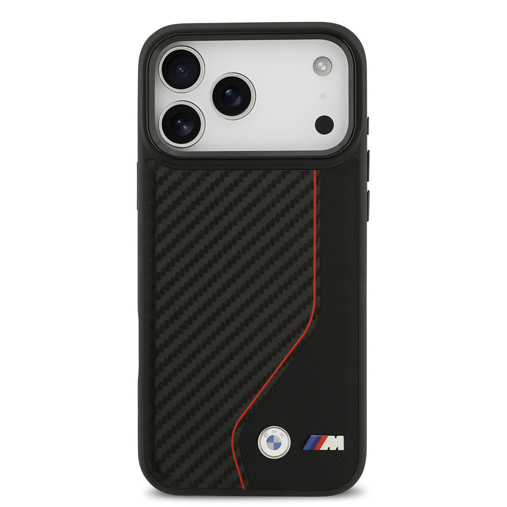 iPhone 17 Pro Max Kılıf BMW Orijinal Lisanslı M-safe Şarj Özellikli Metal BMW ve M Logolu PU Karbon Tasarımlı Kılıf