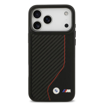 iPhone 17 Pro Max Kılıf BMW Orijinal Lisanslı M-safe Şarj Özellikli Metal BMW ve M Logolu PU Karbon Tasarımlı Kılıf
