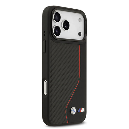 iPhone 17 Pro Max Kılıf BMW Orijinal Lisanslı M-safe Şarj Özellikli Metal BMW ve M Logolu PU Karbon Tasarımlı Kılıf