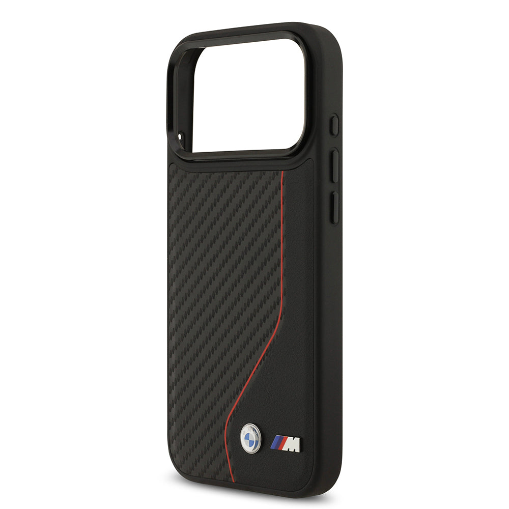 iPhone 17 Pro Max Kılıf BMW Orijinal Lisanslı M-safe Şarj Özellikli Metal BMW ve M Logolu PU Karbon Tasarımlı Kılıf