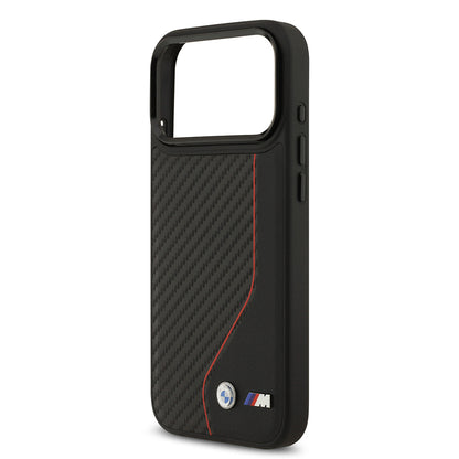 iPhone 17 Pro Max Kılıf BMW Orijinal Lisanslı M-safe Şarj Özellikli Metal BMW ve M Logolu PU Karbon Tasarımlı Kılıf