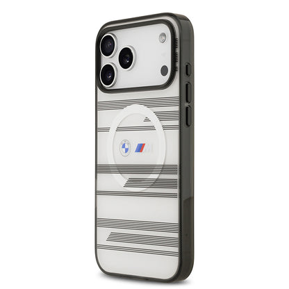 iPhone 17 Pro Max Kılıf BMW Orijinal Lisanslı M-safe Şarj Özellikli Metal Kamera Butonlu Yatay Şeritli M Dizayn Kılıf