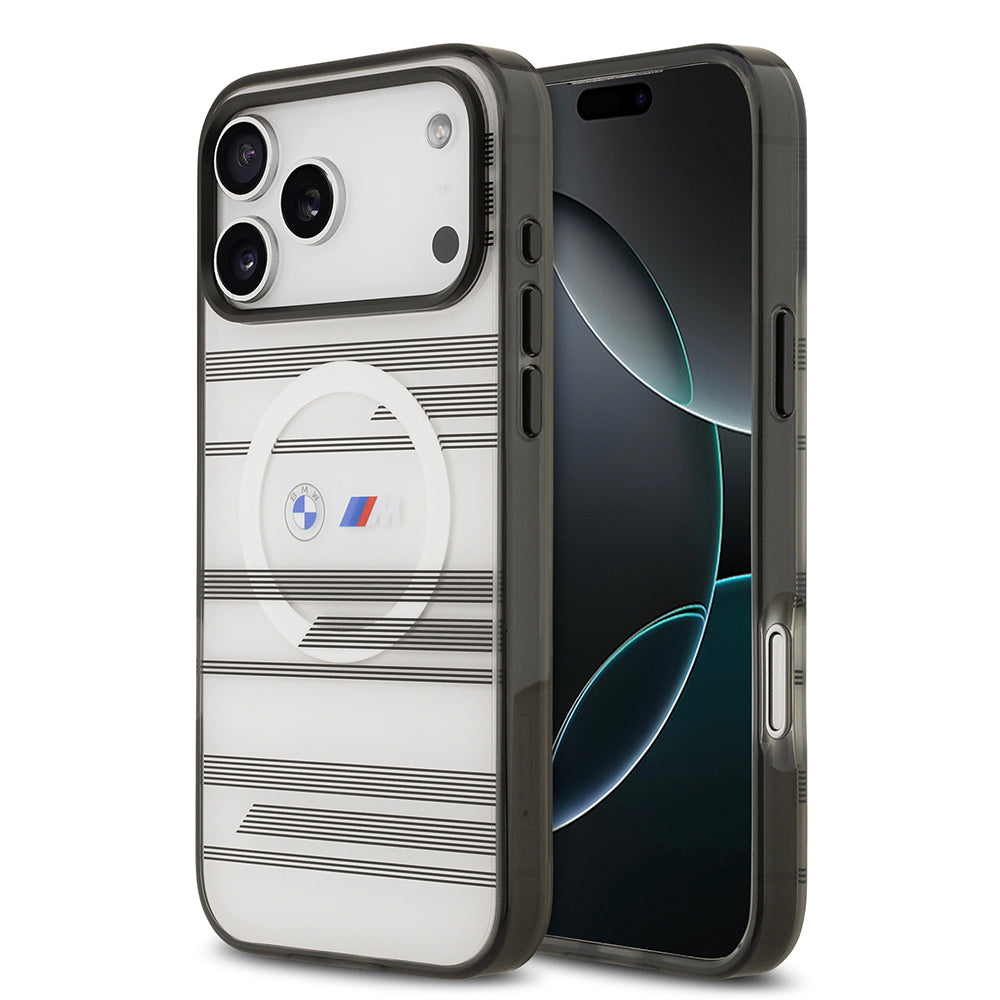 iPhone 17 Pro Max Kılıf BMW Orijinal Lisanslı M-safe Şarj Özellikli Metal Kamera Butonlu Yatay Şeritli M Dizayn Kılıf