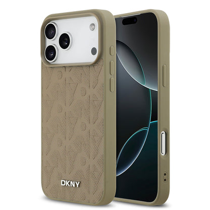 iPhone 17 Pro Max Kılıf DKNY Orjinal Lisanslı M-safe Şarj Özellikli 3D Yazılı Grid Pattern Kılıf