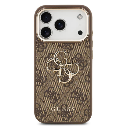 iPhone 17 Pro Max Kılıf Guess Orijinal Lisanslı Gold Metal Kamera Çerçeveli 4G Desenli Metal Büyük 4G ve Yazı Logolu Kılıf