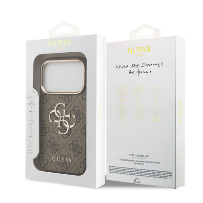 iPhone 17 Pro Max Kılıf Guess Orijinal Lisanslı Gold Metal Kamera Çerçeveli 4G Desenli Metal Büyük 4G ve Yazı Logolu Kılıf