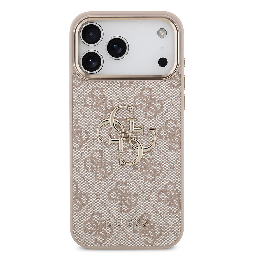 iPhone 17 Pro Max Kılıf Guess Orijinal Lisanslı Gold Metal Kamera Çerçeveli 4G Desenli Metal Büyük 4G ve Yazı Logolu Kılıf