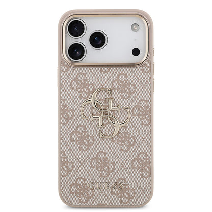 iPhone 17 Pro Max Kılıf Guess Orijinal Lisanslı Gold Metal Kamera Çerçeveli 4G Desenli Metal Büyük 4G ve Yazı Logolu Kılıf