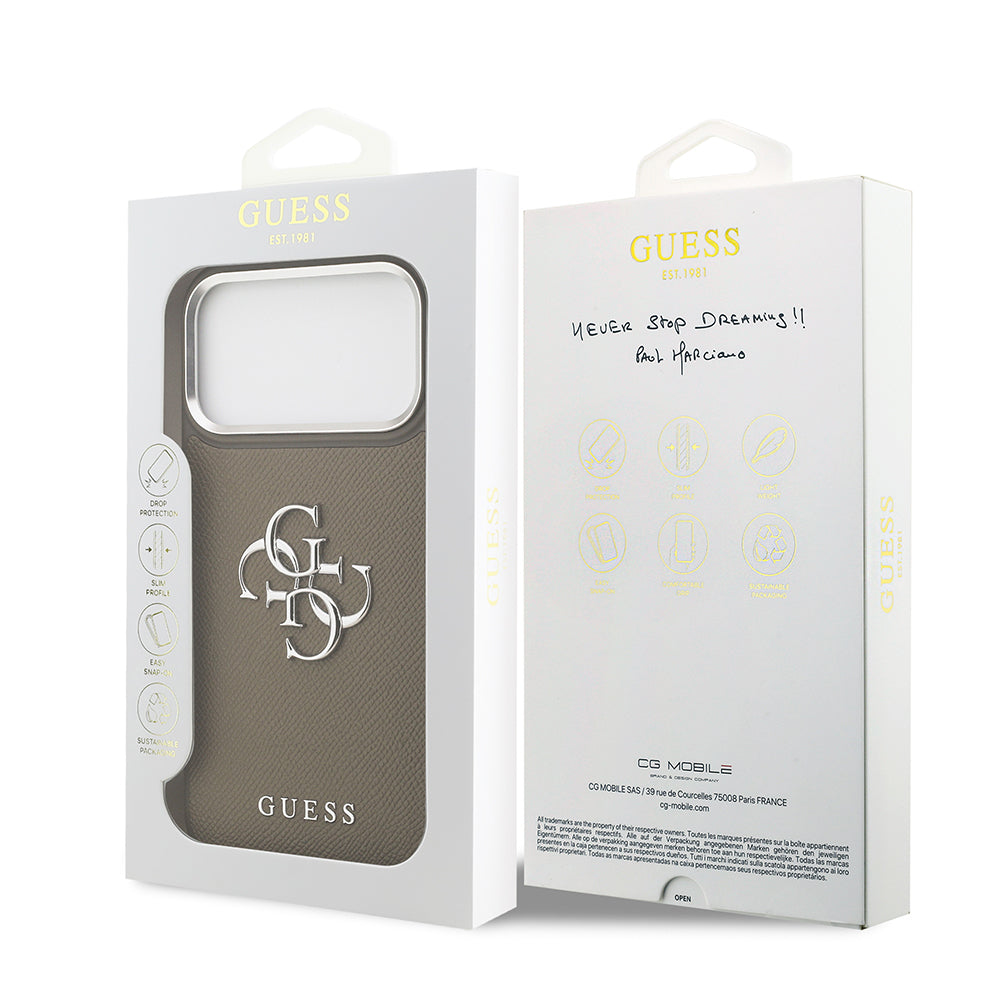 iPhone 17 Pro Max Kılıf Guess Orijinal Lisanslı Grained 4G Metal Büyük Logolu Kılıf