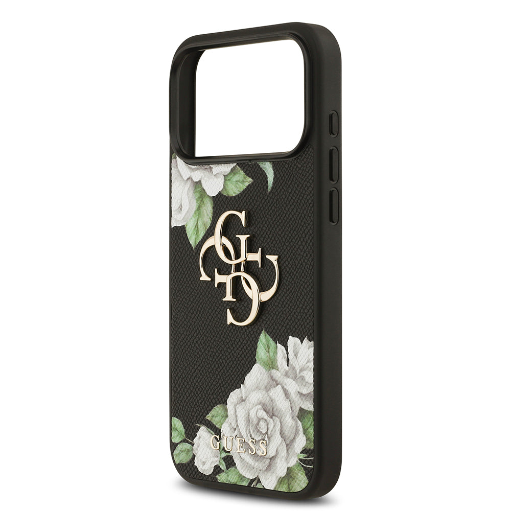 iPhone 17 Pro Max Kılıf Guess Orijinal Lisanslı Gül Baskılı Büyük Metal Logo Dizaynlı Kılıf