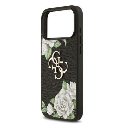 iPhone 17 Pro Max Kılıf Guess Orijinal Lisanslı Gül Baskılı Büyük Metal Logo Dizaynlı Kılıf