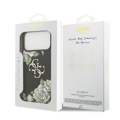 iPhone 17 Pro Max Kılıf Guess Orijinal Lisanslı Gül Baskılı Büyük Metal Logo Dizaynlı Kılıf