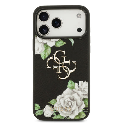 iPhone 17 Pro Max Kılıf Guess Orijinal Lisanslı Gül Baskılı Büyük Metal Logo Dizaynlı Kılıf