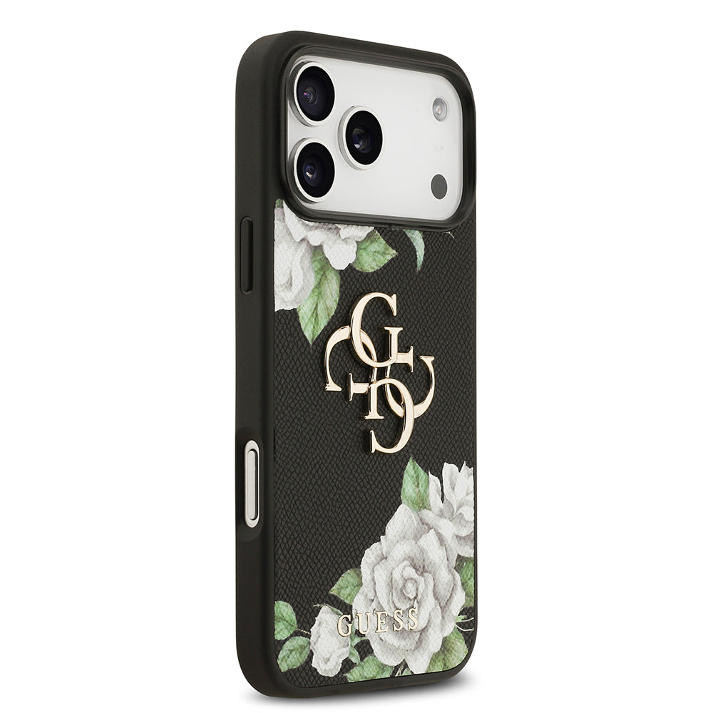 iPhone 17 Pro Max Kılıf Guess Orijinal Lisanslı Gül Baskılı Büyük Metal Logo Dizaynlı Kılıf