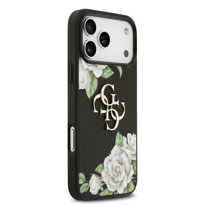 iPhone 17 Pro Max Kılıf Guess Orijinal Lisanslı Gül Baskılı Büyük Metal Logo Dizaynlı Kılıf