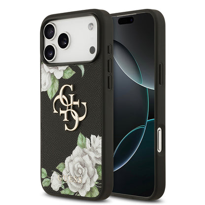 iPhone 17 Pro Max Kılıf Guess Orijinal Lisanslı Gül Baskılı Büyük Metal Logo Dizaynlı Kılıf