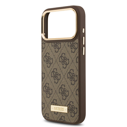 iPhone 17 Pro Max Kılıf Guess Orijinal Lisanslı M-safe Şarj Özellikli 4G Desenli PU Metal Plaka Klasik Logolu Kılıf